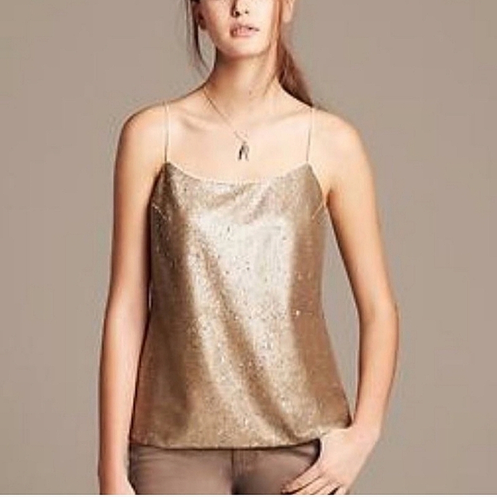 BANANA REPUBLIC Gold champagne sequin halter camisole. Size XXS NWOT